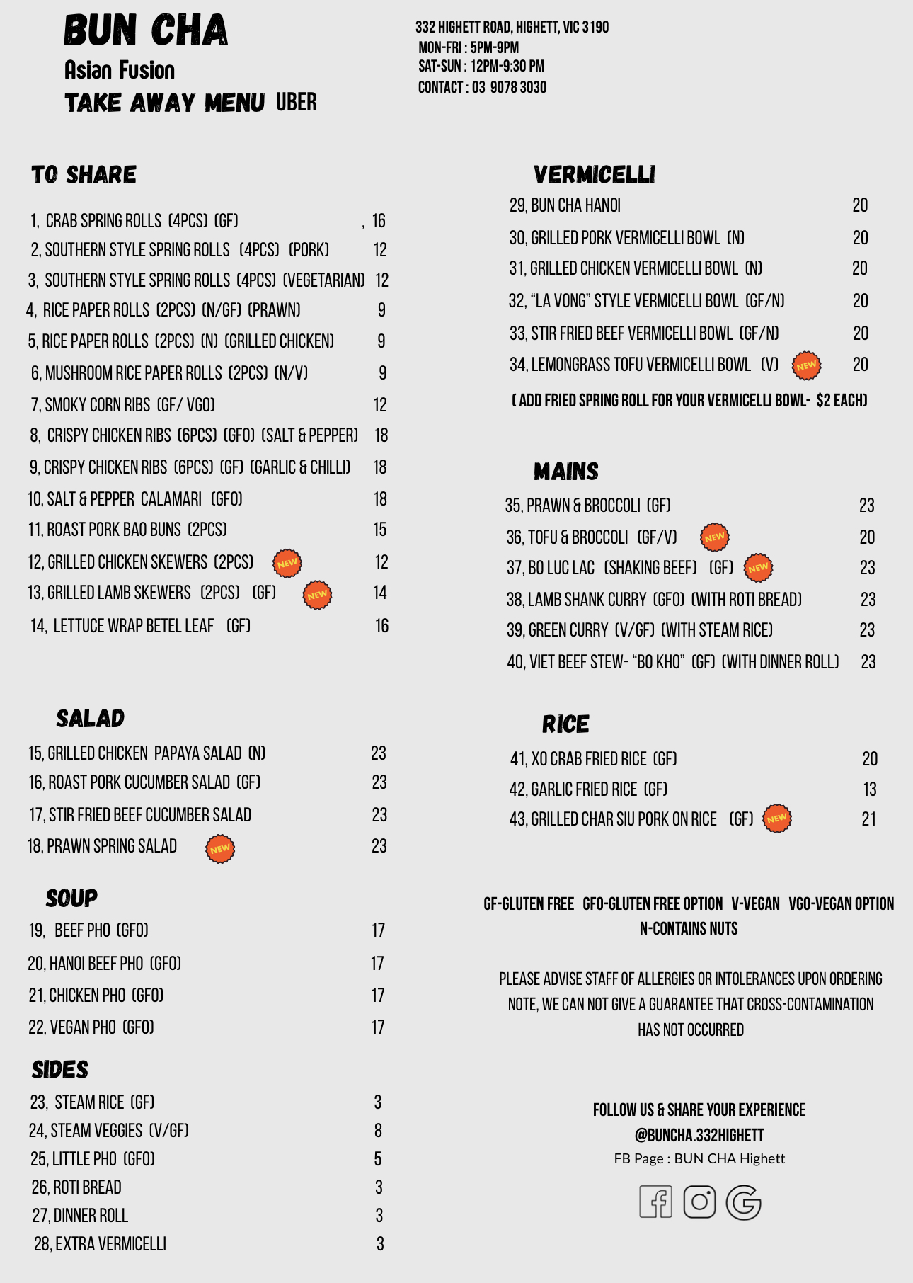 Menu take away